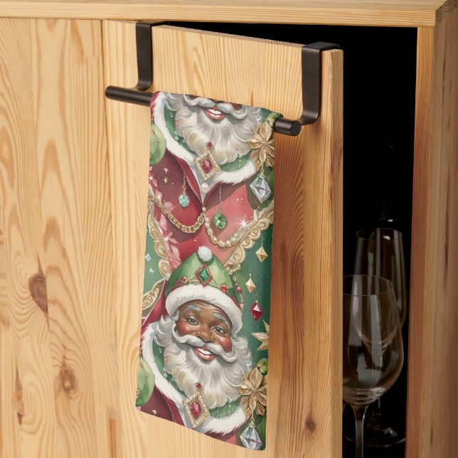 Juwel Black Santa Vintage Stil Jul Kökshandduk (Thirds Fold)