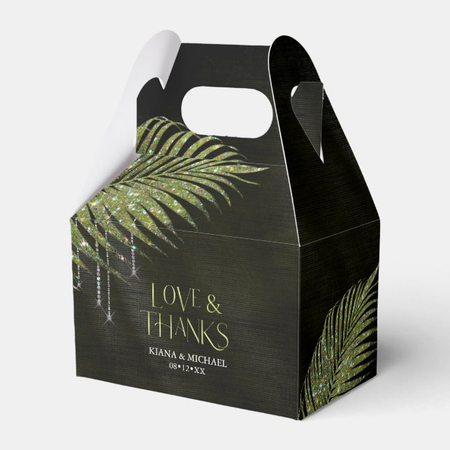 Juwel Palmblad Bröllop Grön V2 ID830 Presentaskar (Framsidan Sidan)