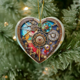Juwelen Och Färgat Glas Hjärta Steampunk Serie Julgransprydnad Keramik