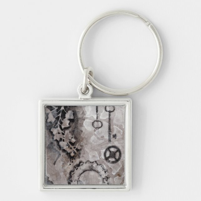 Juxtaposition II Fyrkantig Silverfärgad Nyckelring (Framsidan)