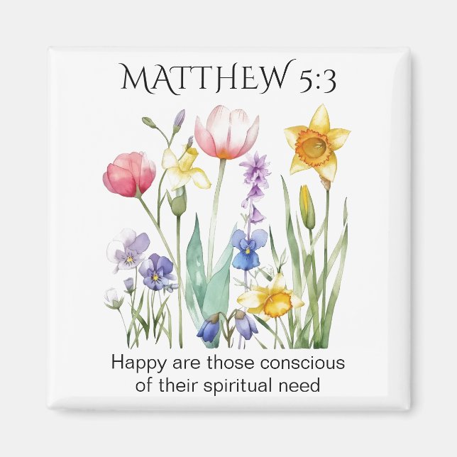 JW 2026 Årtext med akvarellblommor Magnet (Framsidan)