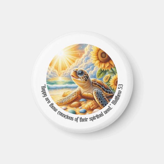 JW 2026 Year Text Happy Turtle Matthew 5:3 Magnet (Framsidan)