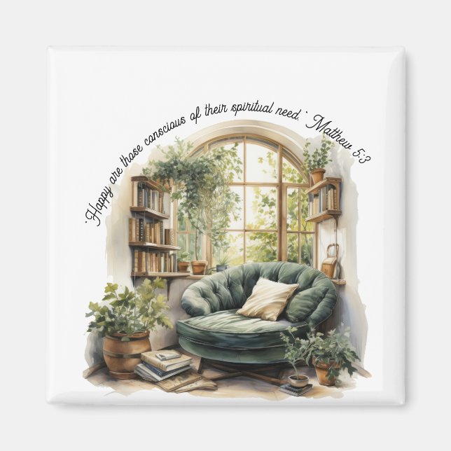 JW 2026 Year Text Matthew 5:3 "Cozy Nook" Magnet (Framsidan)
