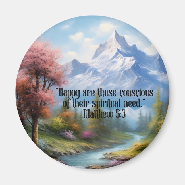 JW 2026 Year Text Matthew 5:3 Mountain Scene Magnet (Framsidan)