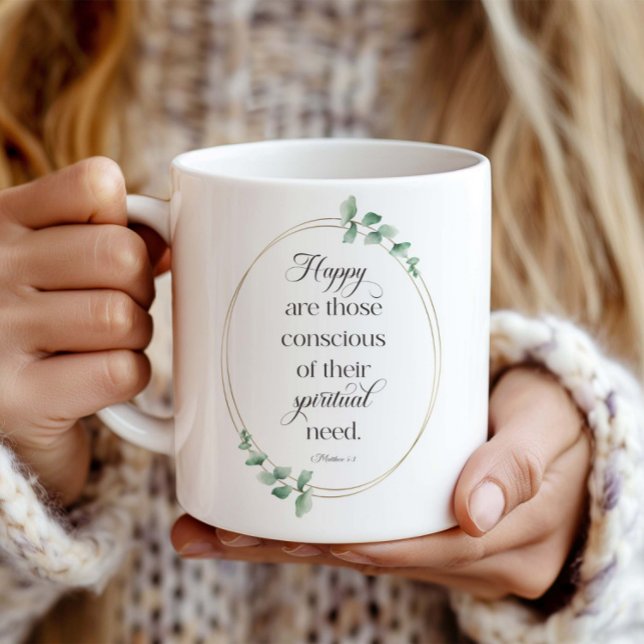 JW 2026 Year Text with Eucalyptus Matthew 5:3 Kaffemugg (Skapare uppladdad)