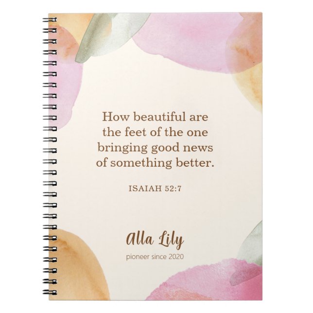 JW Notebook, Gift for Pioneers, Isaiah 52:7 | JW Anteckningsbok (Framsidan)