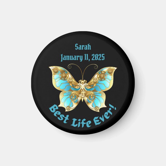 JW Personlig Baptism Keepsaké Golden Butterfly Magnet (Framsidan)