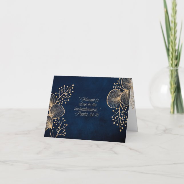 JW Sympathy Card Blue & Guld Blommigt Tack Kort (Framsida)
