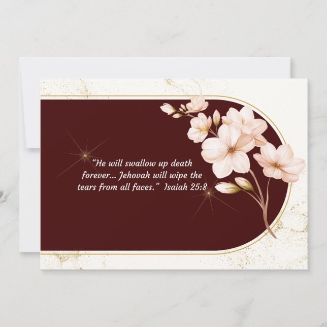 JW Sympathy Card - Cherry Blommar Isa 25:8 Tack Kort (Framsida)