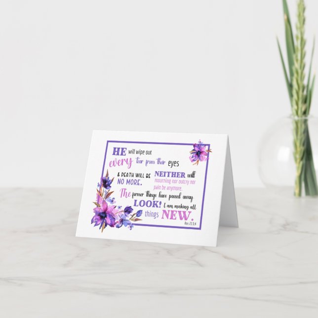 JW Sympathy Card Lila Rosa blommigt Revelation 21 Tack Kort (Framsida)