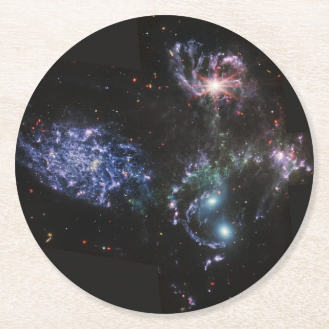 JWST James Webb Space Telescope Stephan's Quintet Underlägg Papper Rund (Framsidan)