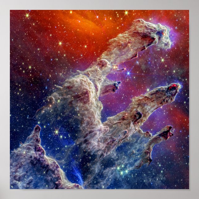 JWST Pelarna i skapelsen NIRCam och MIRI komposit Poster (Framsidan)