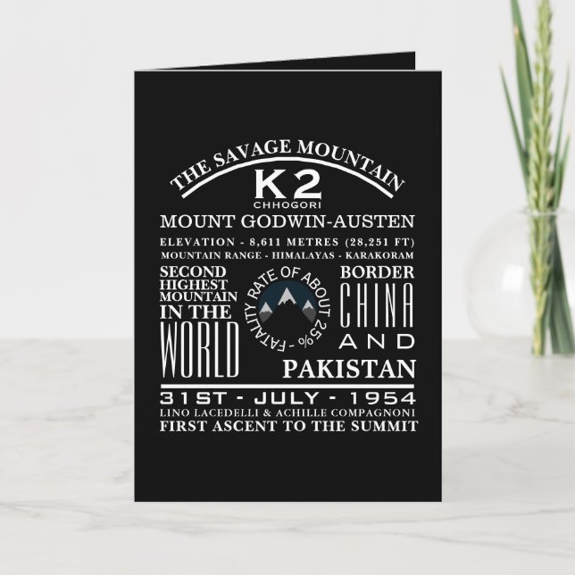 K2, information om bergsläckare kort (Framsida)