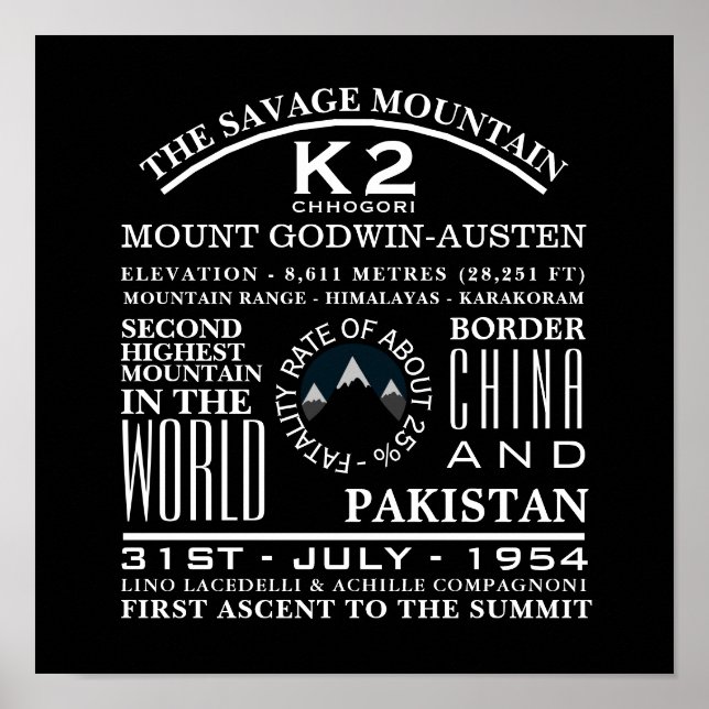 K2, information om bergsläckare poster (Framsidan)