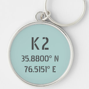 K2 Latitude och longitud Rund Silverfärgad Nyckelring