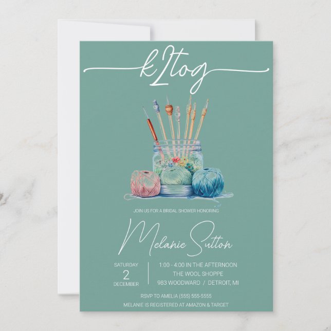 k2tog, Knitting, Burk of Yarn Möhippa Inbjudningar (Framsida)