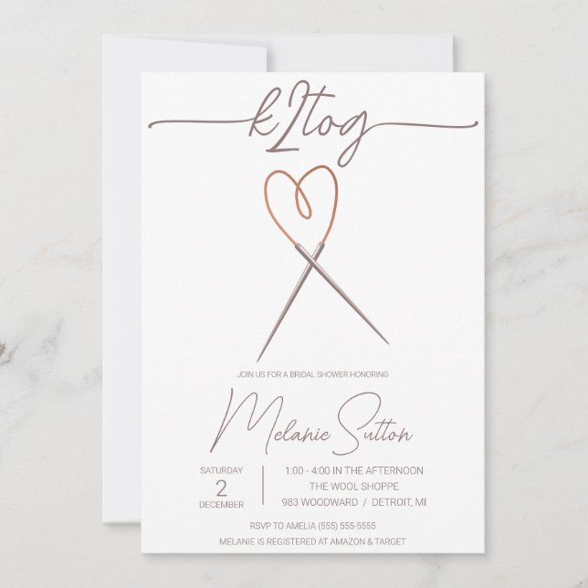 k2tog, Knitting, Heart Cable Nål Möhippa Inbjudningar (Framsida)