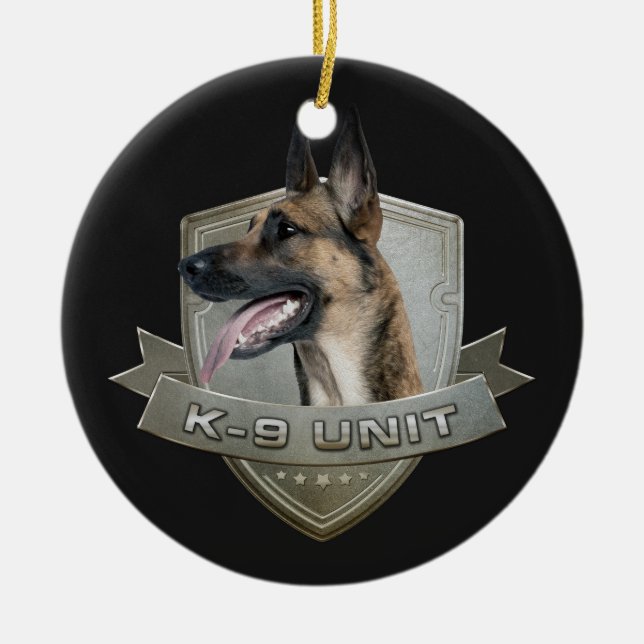 K9 enhet - Malinois - belgisk herde Julgransprydnad Keramik (Framsidan)