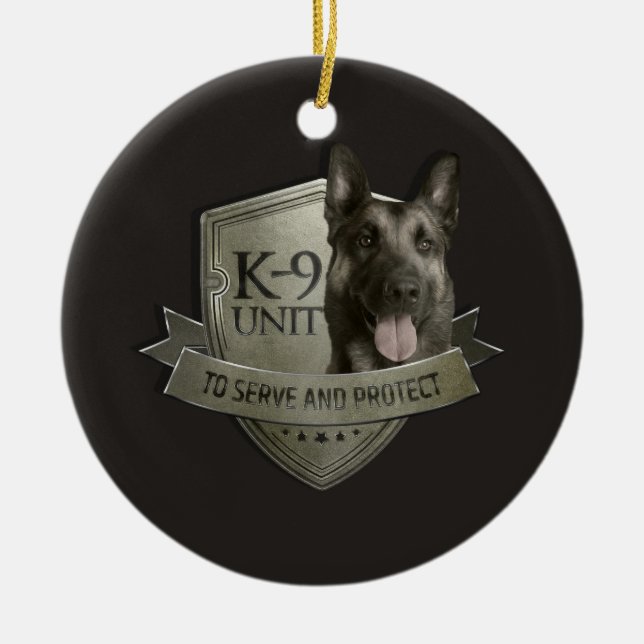 K9 enhet - Malinois - belgisk herde Julgransprydnad Keramik (Framsidan)