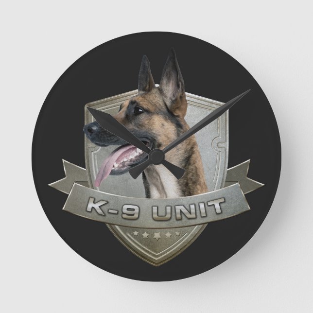 K9 enhet - Malinois - belgisk herde Rund Klocka (Framsida)