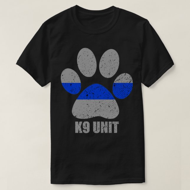 K9 Enhet Tass tunn blå linje T Shirt (Design framsida)