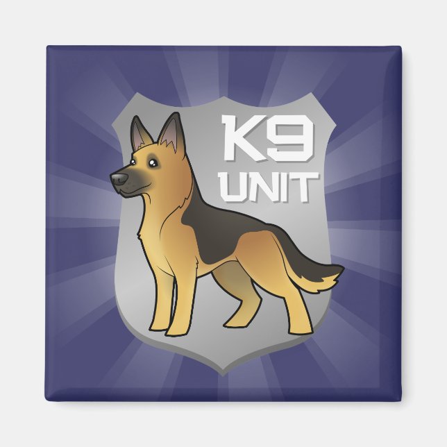 K9 Enhet Tecknad Tyska shepherd Magnet (Framsidan)