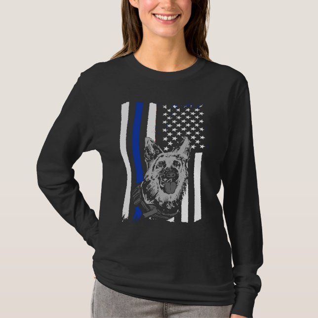 K9 Police Officer Blue Line  K9 Police Dog Graphic T Shirt (Framsida)