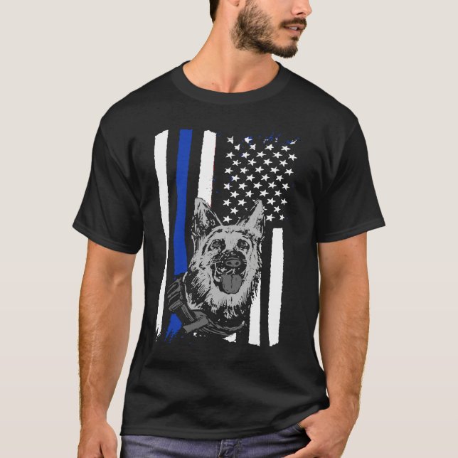 K9 Police Officer Blue Line  K9 Police Dog Graphic T Shirt (Framsida)