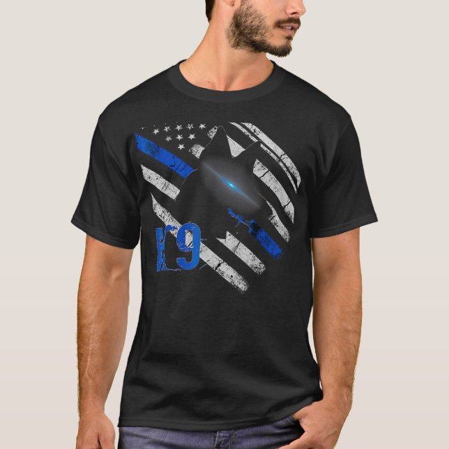 K9 Polischef Thin Blue Line Flagga Hund T Shirt (Framsida)