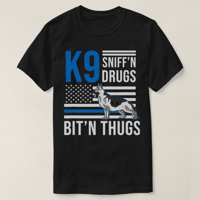 K9 Thin Blue Line German Shepherd Police Hund US F T Shirt (Design framsida)