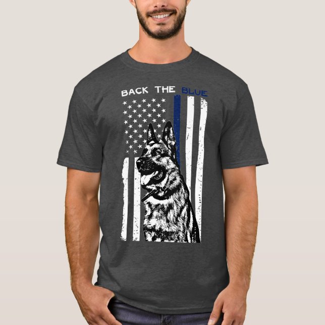 K9 Tysk shepherd Police Back Blue Thin Blue Blue T Shirt (Framsida)