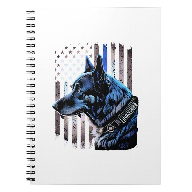 K9 Tysk Shepherd Police Hund Thin Blue Line Flagga Anteckningsbok (Framsidan)