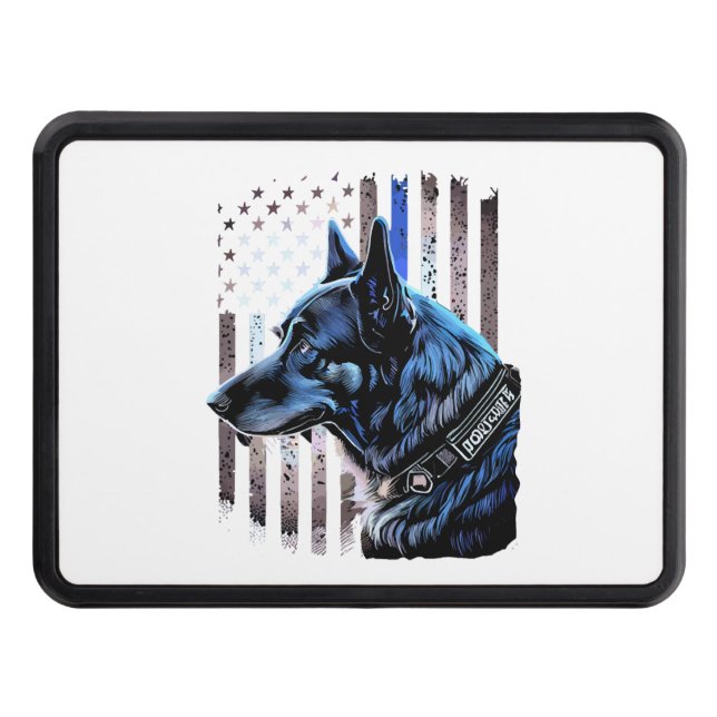 K9 Tysk Shepherd Police Hund Thin Blue Line Flagga Dragkroksskydd (Framsidan)