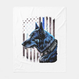 K9 Tysk Shepherd Police Hund Thin Blue Line Flagga Fleecefilt