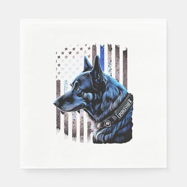 K9 Tysk Shepherd Police Hund Thin Blue Line Flagga Pappersservett (Framsidan)