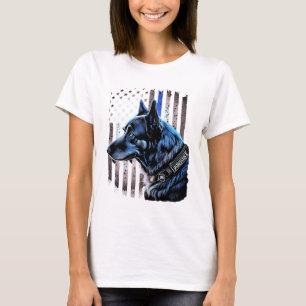 K9 Tysk Shepherd Police Hund Thin Blue Line Flagga T Shirt