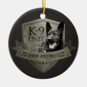 K-9 enhet GSD - funktionsduglig tysk herdehund Julgransprydnad Keramik