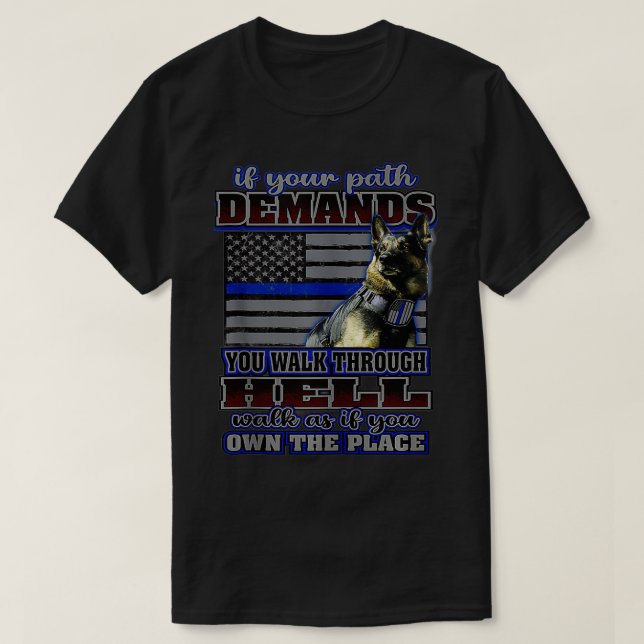 K 9 Hund Costume Police Handler Thin Blue Line Pol T Shirt (Design framsida)