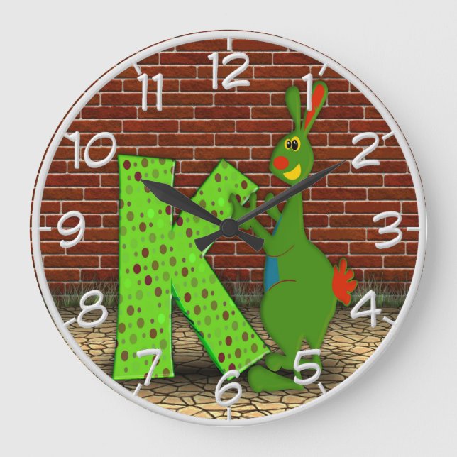 K är för Kangaroo Wall Clock Stor Klocka (Framsida)