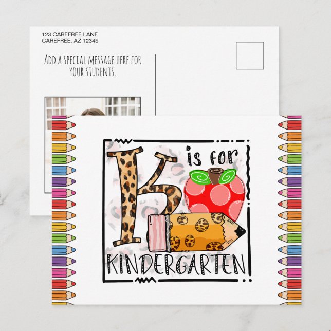 K är för Kindergarten Photo Postcard Vykort (Fram/baksida)