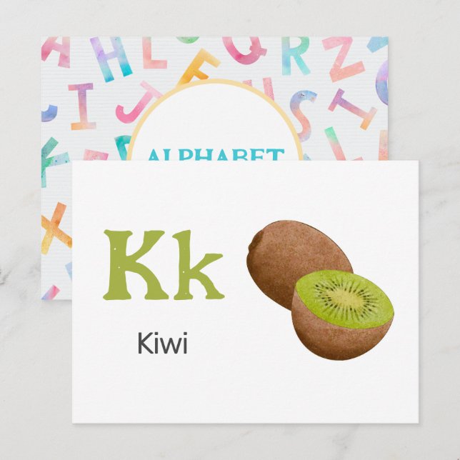 K är för Kiwi - Alphabet Flash-kort Vykort (Fram/baksida)
