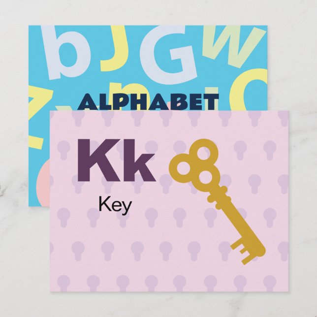 K är för Nyckel - Alphabet Flash-kort Vykort (Fram/baksida)
