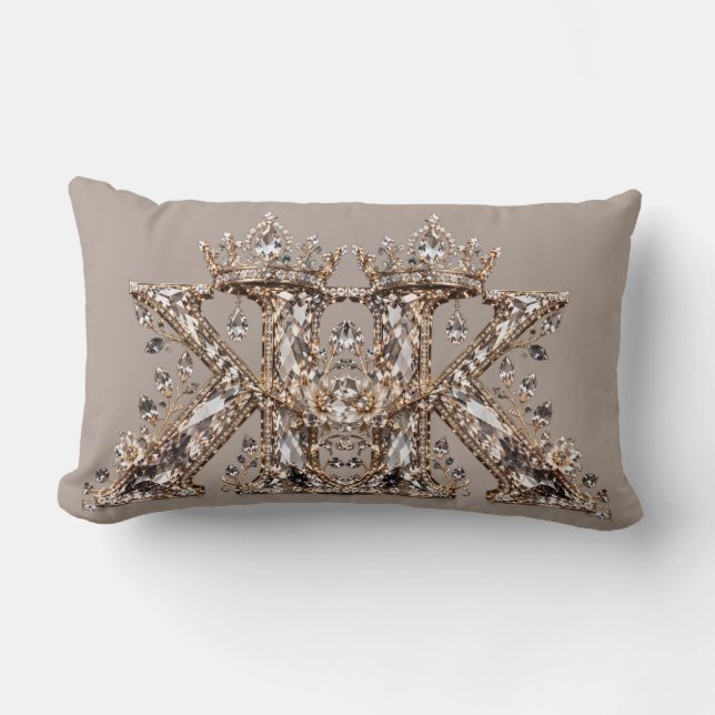K Bokstav Beige Kristall Lyxdesign Lumbarkudde (Framsida)