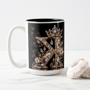 K Bokstav Beige Kristall Lyxdesign Två-Tonad Mugg