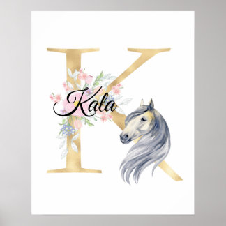K bokstav personligt namn monogram med häst poster