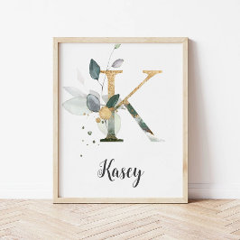 K Bokstavsmonogram Greenery Nursery Namnskylt Vägg Poster