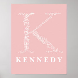K Botanisk Blommigt Monogram Anpassningsbar Nurser Poster