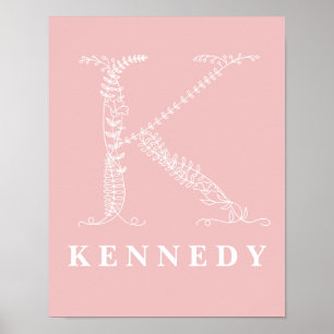K Botanisk Blommigt Monogram Anpassningsbar Nurser Poster
