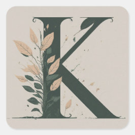 K Botaniskt Monogram Fyrkantigt Klistermärke