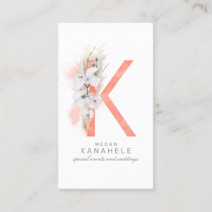 K Brev Monogram White Orchids och Pampas Grass Visitkort